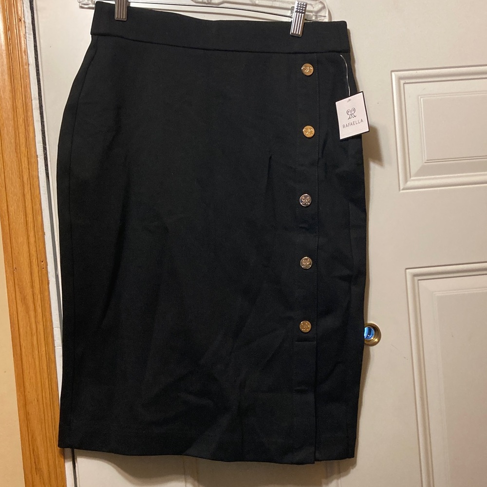 Rafaella Black Pencil Skirt with Gold Button Trim 4 NWT
